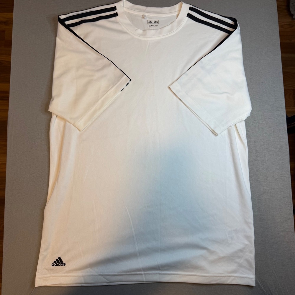 Adidas Golf Climalite White 3-Stripe Short Sleeve T-Shirt Mens Large